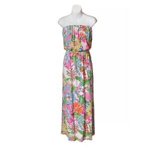Lilly Pulitzer for Target Large Floral Maxi Dress Nosey Posey Strapless XS Tie